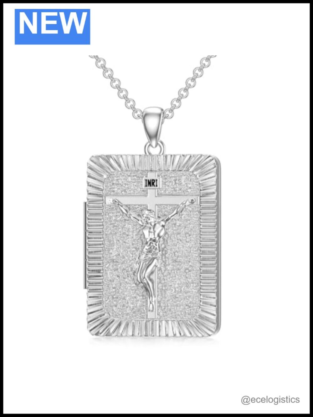 18k White Gold Plated Silver Crucifixion Cross Locket Necklace